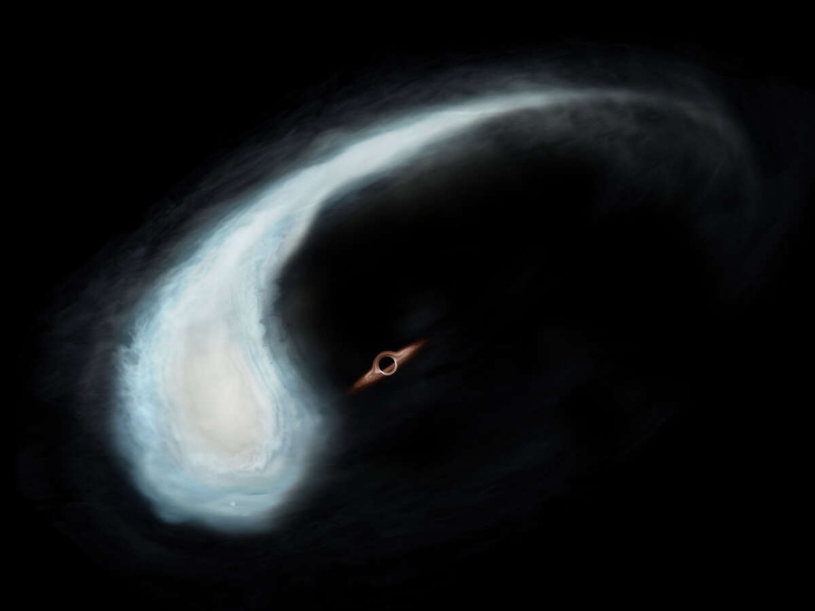 Молекулярное облако, похожее на головастика, может вращаться вокруг черной дыры